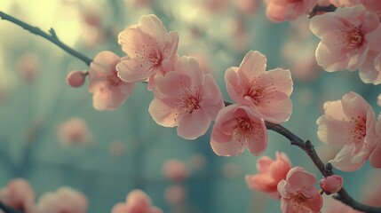 Delicate pink blossoms in soft sunlight