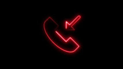 Glowing neon red incoming call symbol against a deep black background