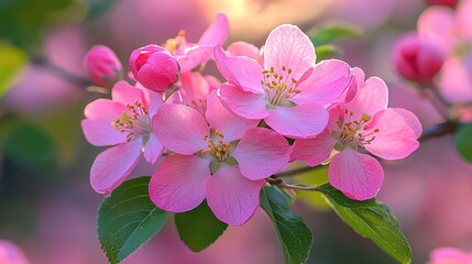 Delicate pink blossoms on a branch