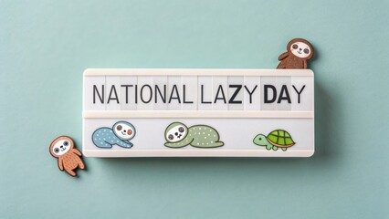 Celebrate National Lazy Day with cute sloth and turtle cartoons displayed on a lightbox, perfect for social media posts.