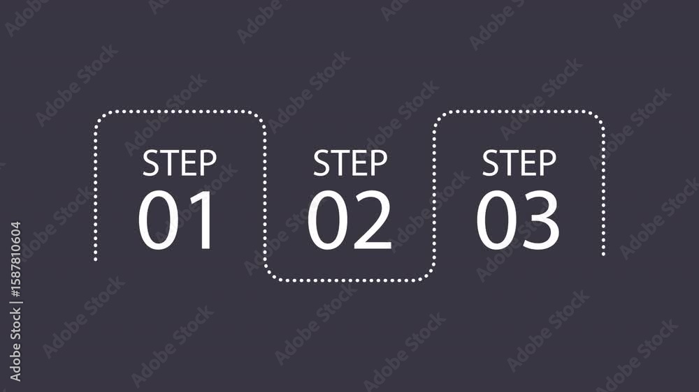 Poster school lesson monochrome square infographic 3 steps template animation. sequence options hd video. a