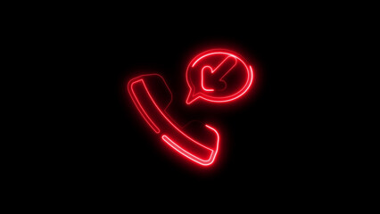 Fototapeta premium Glowing neon phone call icon illustrating incoming call notifications with chat bubble