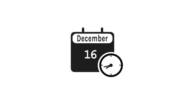 Calendar time and date concept. Calendar day 16 animation.