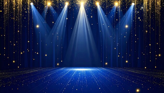 Bright blue abstract Christmas and disco light background with glowing stars