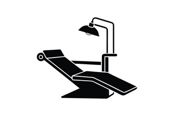 Silhouette design illustration of a dental chair with overhead light arm.eps