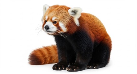 Obraz premium 愛らしいレッサーパンダ 柔らかな毛並みが輝く 白い背景. AI Generated