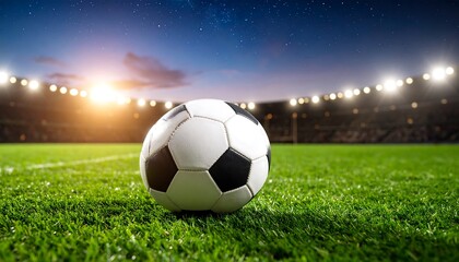 Fototapeta premium Soccer ball on a stadium field at night