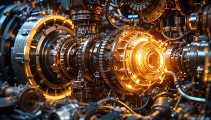 Obraz premium Intricate Machinery: A Glowing Core of Engineering Marvel