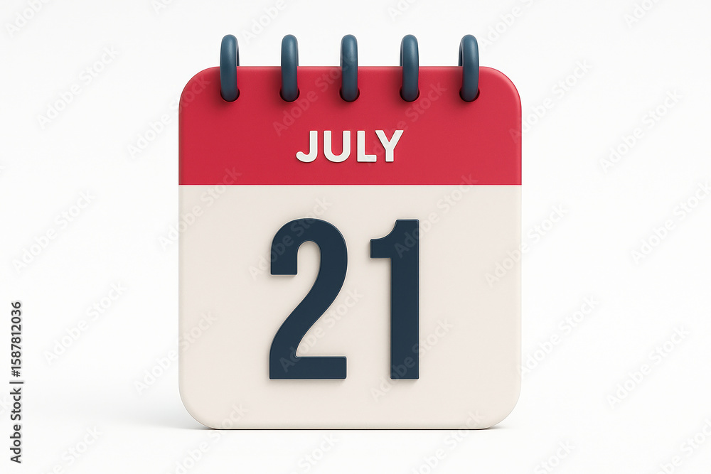 Poster Calendar Page Showing July 21st with Red Header for Important Dates and Scheduling in Professional Use
