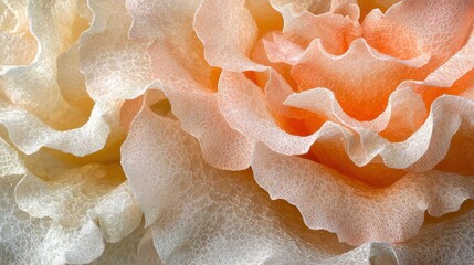 Delicate, textured rose petals in soft peach and cream hues