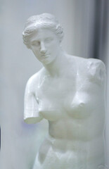 Art object printed on 3D printer. Model created on 3D printer from white molten plastic. Creative shape sculpture printed 3D printer. Additive progressive high-tech technology. 3D printing technology