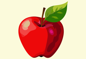 Obraz premium Red apple with green leaf on light background 