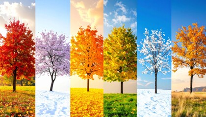 A series or single photo illustrating the gradual shift from one season to the next 