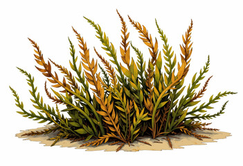 Seaweed plant illustration in earthy tones on sandy surface  