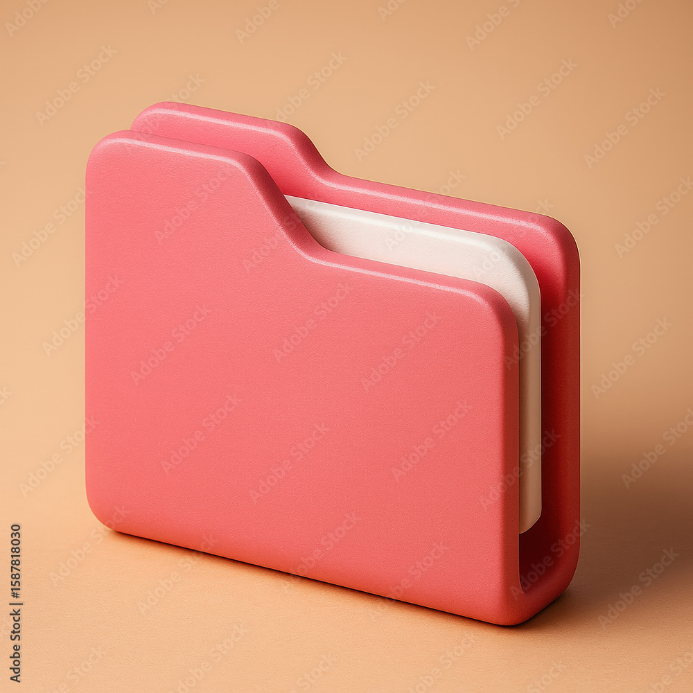 Poster coral folder icon with cream document on a beige backdrop for streamlined digital workflow and data 