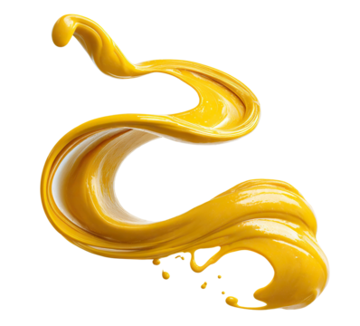 Yellow mustard splash in dynamic swirl, isolated on transparent cutout background