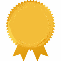 Golden award ribbon seal with starburst edge and ribbon tails vector illustration on white