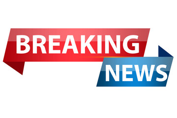 Red breaking news banner with bold text and glossy design, isolated graphic for news alerts, live stream overlays, and YouTube breaking headlines

