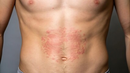 Inflamed red skin rash on torso image