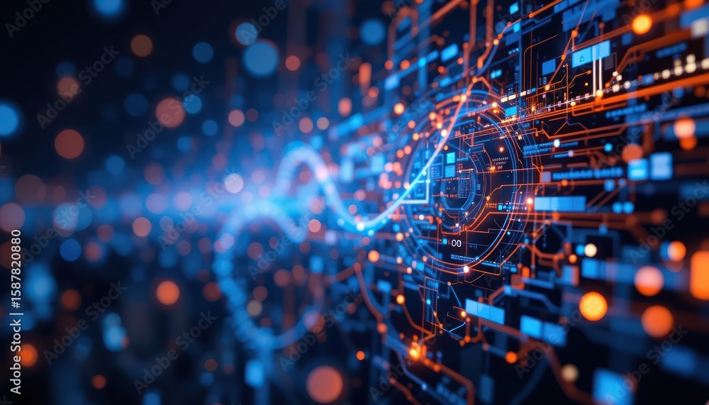 Poster abstract digital network: futuristic data flow and technology visualization