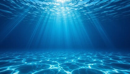 Sunlight Penetrating Ocean Surface Creating Underwater Rays, Underwater light rays in ocean