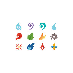  different elemental wind charm icons set