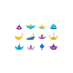  different enchanted boat icons set 