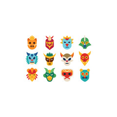  different jungle spirit mask icons set on white 