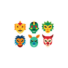 different jungle spirit mask icons set on white.