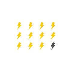 different lightning charm icons set on white