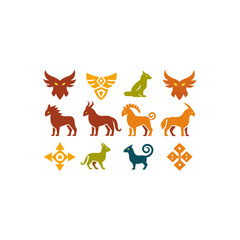 different mystic animal totem icons set 