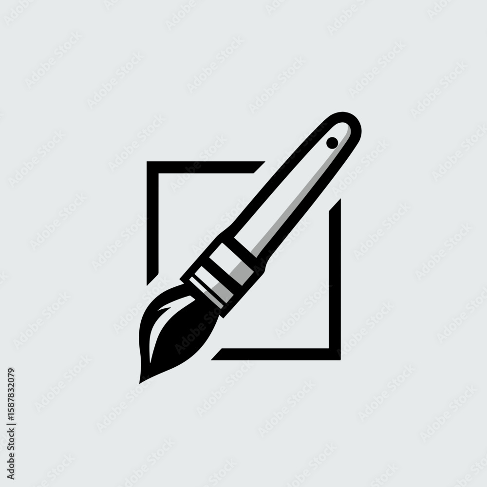 Poster simple paintbrush icon within square frame on light grey background