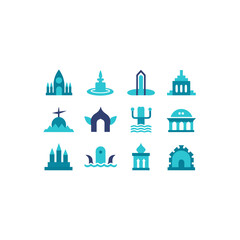 Fototapeta premium different underwater temple icons set 