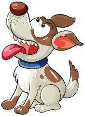 Cartoon Dog Sitting with Tongue Out and Blue Collar