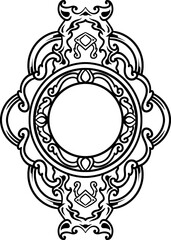 black and white line art ornament frame design with an empty circle in the middle