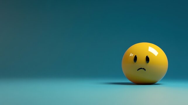 A lonely, sad yellow emoticon sits on a teal surface
