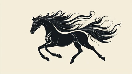 Fototapeta premium Stylized black horse in motion, flowing mane and tail