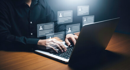 Job search online recruitment hiring hr human resources management candidate application cv resume laptop