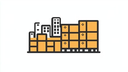 Urban logistics, city skyline with stacked cargo containers