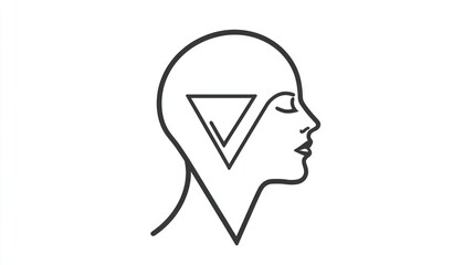 Linear profile of a head with a stylized triangle in the temple area