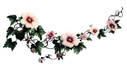Floral vine border with pink and white blossoms