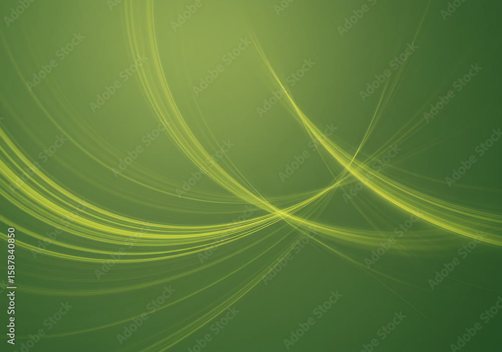 Poster calming yet dynamic green design, highlighting luminous abstract lines for visual appeal.