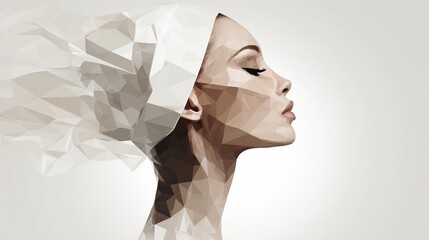 Abstract Polygonal Portrait of a Woman in Profile.