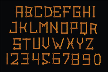 Wooden Plank Vector Alphabet and Numbers. Rustic letters and numbers made from nailed wooden planks, perfect for vintage, western, camping, and woodcraft themed design projects.