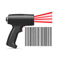 Image of a barcode scanner with red laser beams and a barcode.