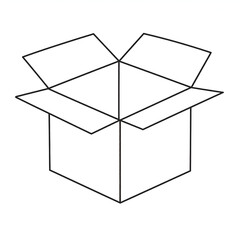 A simple outline of an open cardboard box.