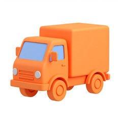 A simple orange toy truck with a boxy cargo area and blue windows.