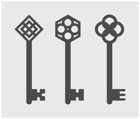 Set of Vintage Ornamental Key Silhouettes – Decorative Vector Illustration