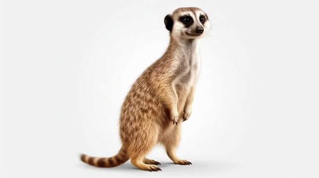Wild meerkat animal moving dynamically across a clean white background in isolated motion view

