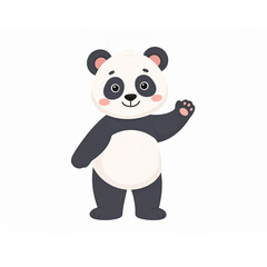 Cartoon animal. Cute funny baby panda waving cheerfully. Wild animals 
